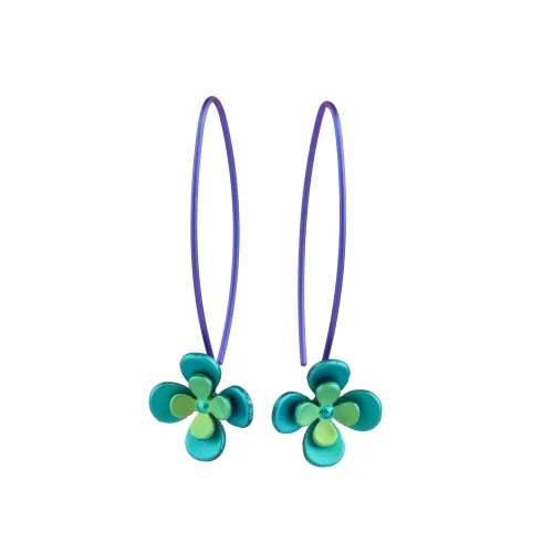 Double Four Petal Green Drop & Dangle Earrings